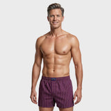 Men’s Premium Pinstripe Loose Boxer – Deep Plum & Gold Edition