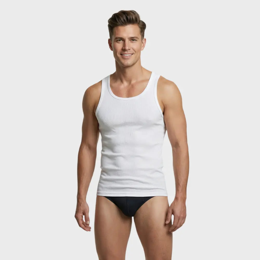 Men’s Classic Ribbed Vest – Stretch Fit Undershirt