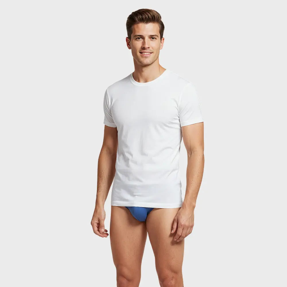 Men’s Classic White Crew Neck Undershirt – Short Sleeve Cotton Vest