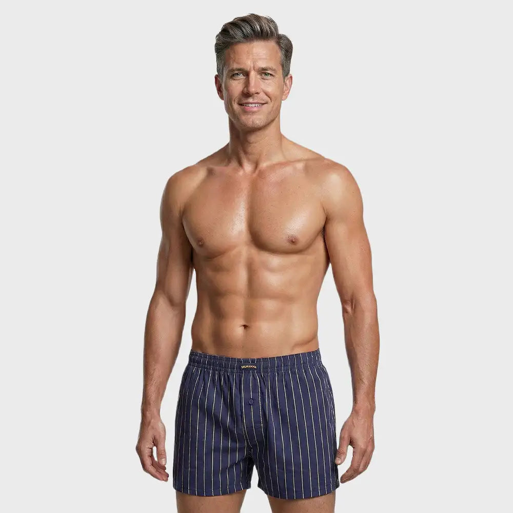 Men’s Premium Pinstripe Loose Boxer – Deep Plum & Gold Edition