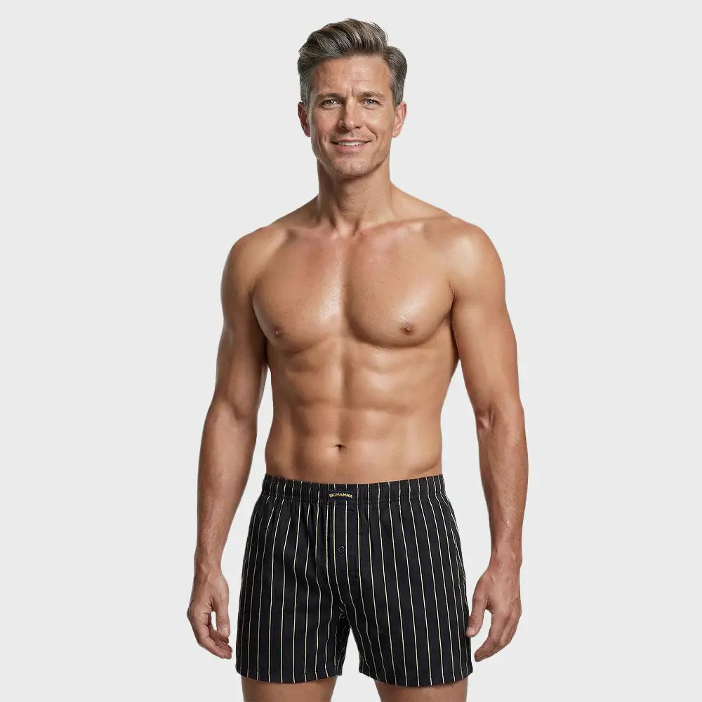 Men’s Premium Pinstripe Loose Boxer – Deep Plum & Gold Edition