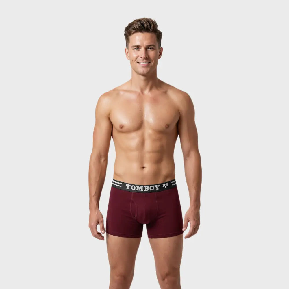 TOMBOY Men’s Grey Trunk with Red Sport Waistband – Functional Fly