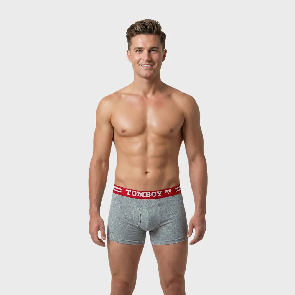 TOMBOY Men’s Grey Trunk with Red Sport Waistband – Functional Fly